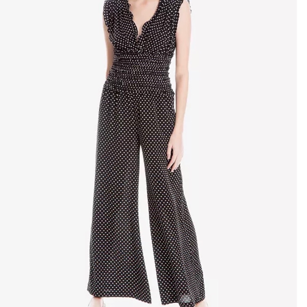 Max Studio wide leg romper with stretchy cinched waist